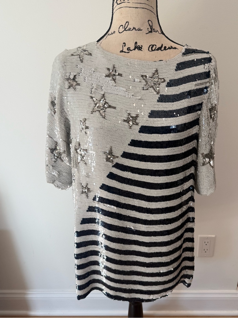 Modi Vintage Sequin Star & Stripe Dress — Silk, Size L (10-12)